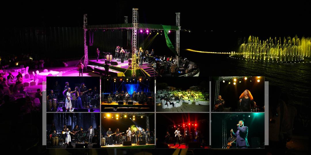 Evening concert with illuminated fountain